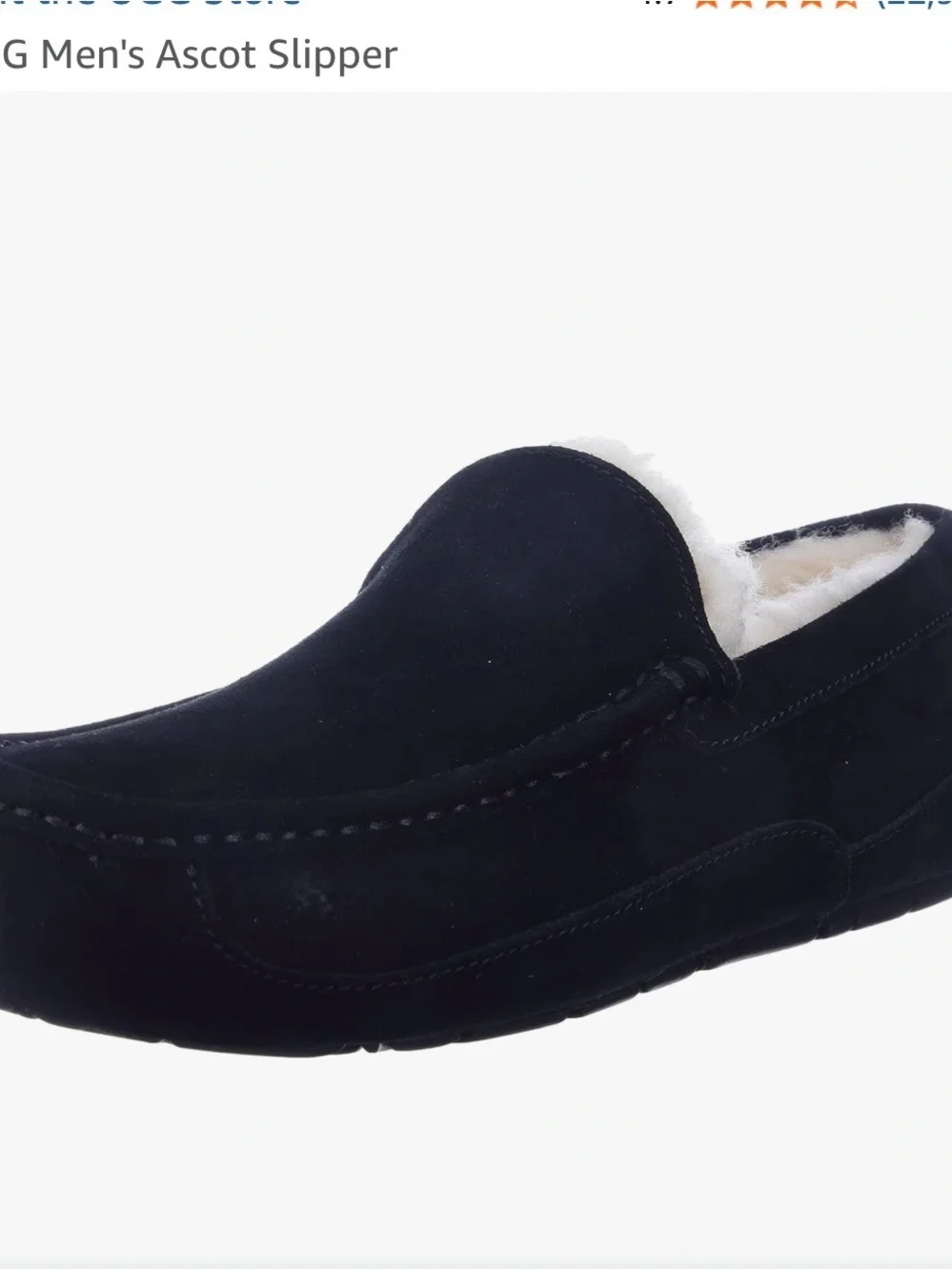 Uggs Men's Ascot Black Suede Moccasin Slipper with Plush Lining